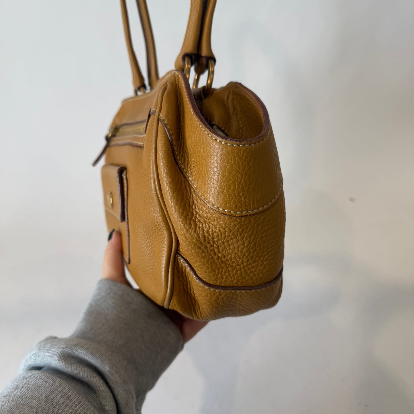 Prada Mustard Brown Pebbled Leather Shoulder Bag
