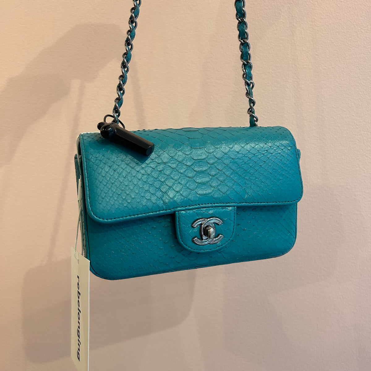 Chanel Turquoise Python Leather Mini Flap Bag