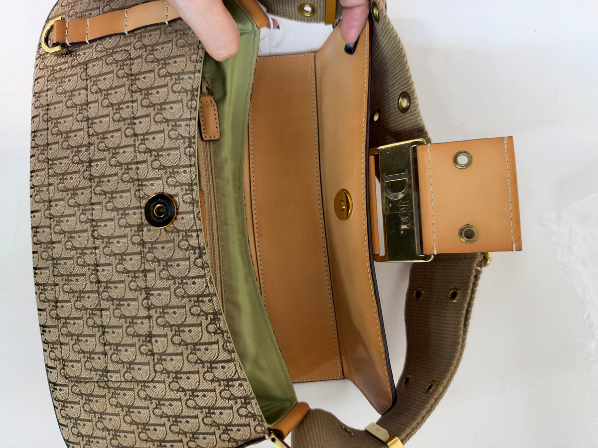 Christian Dior Beige Cavnas & Leather Trotter Monogram Street Chic Columbus Bag