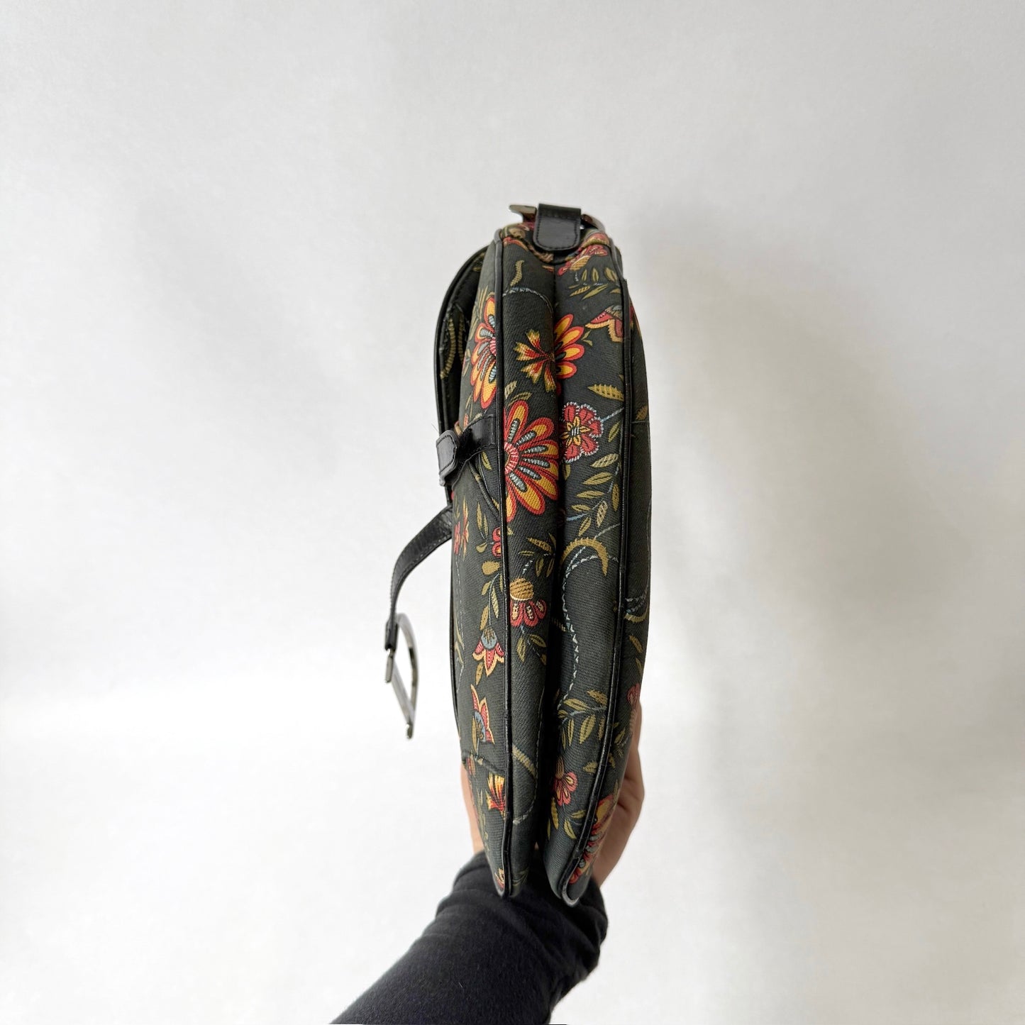 Christian Dior Black Canvas Floral Saddle Bag