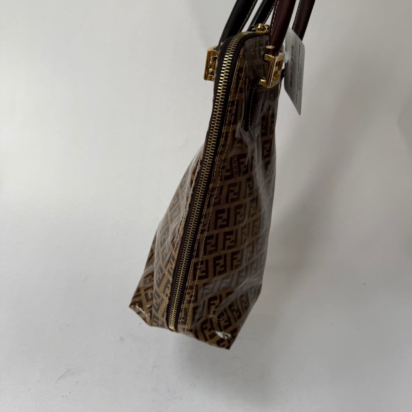 Fendi Brown Zucchino Patent Leather Vertical Bowler Bag