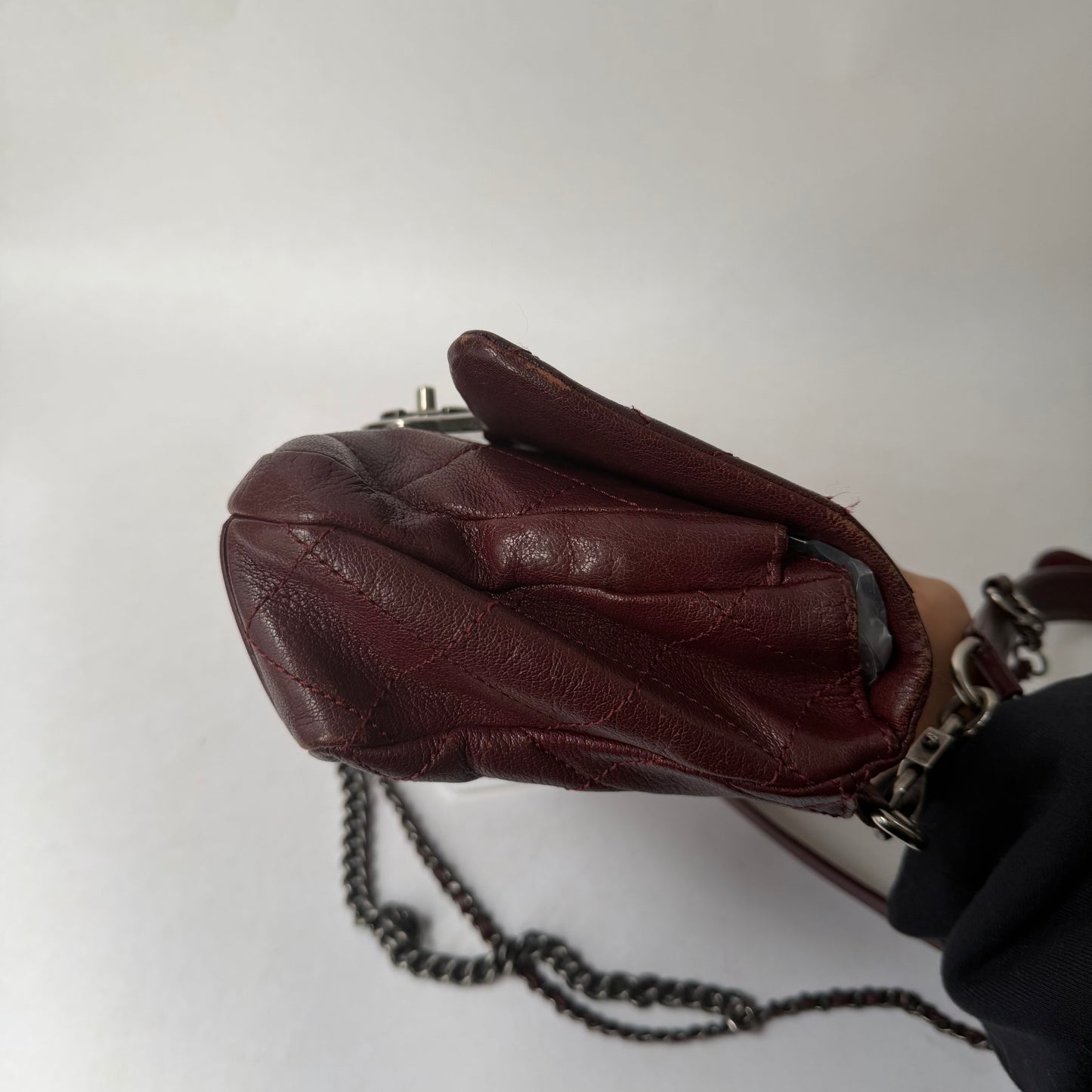 RARE Chanel Burgundy Leather Double Carry Waist Chain Flap