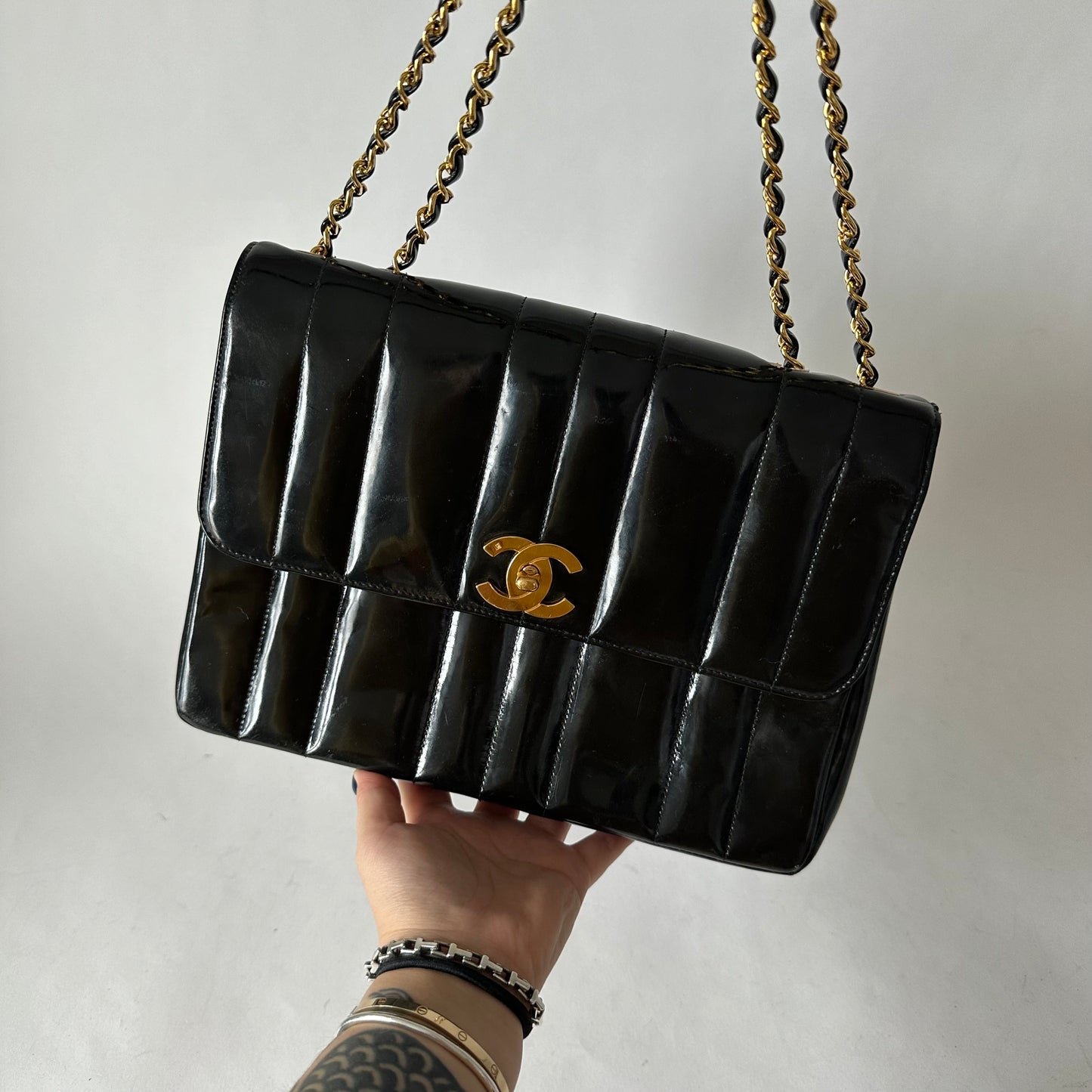 Chanel Black Patent Leather Vertical Flap 24K GPHW