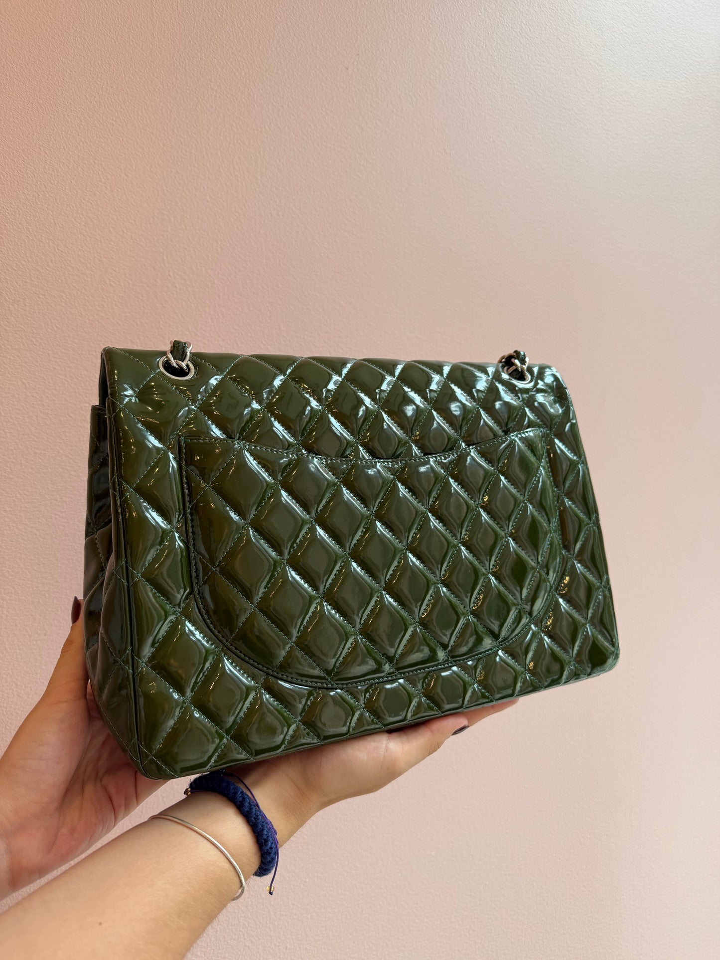 Chanel Green Patent Leather Maxi Classic Double Flap Bag