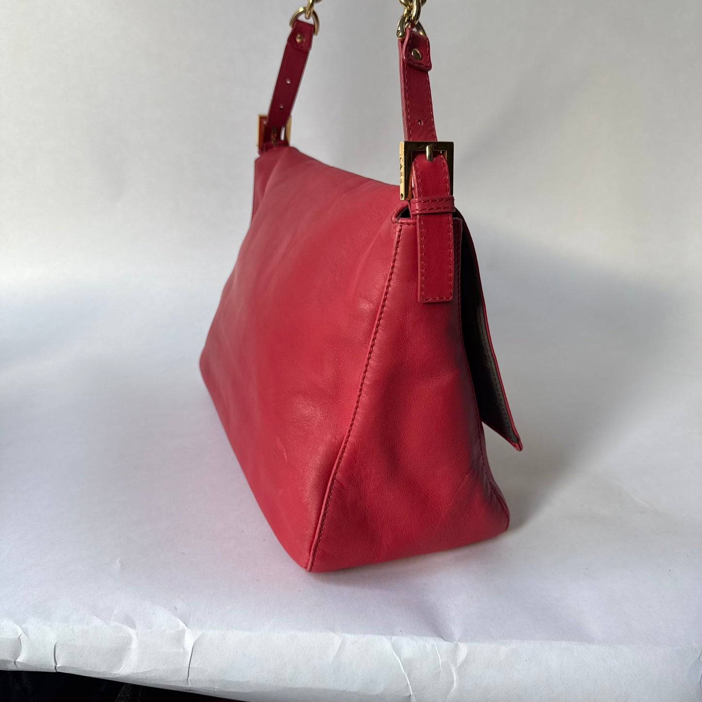 Fendi Red Leather Python Detail Mama Baguette Shoulder Bag