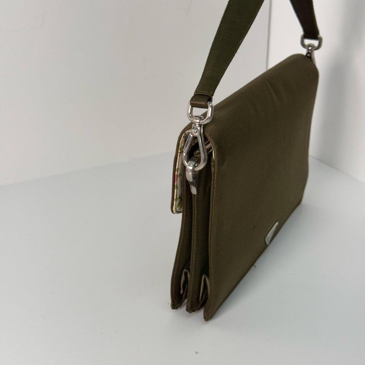 RARE Prada Green Silk Reversible Floral Top Handle Clutch