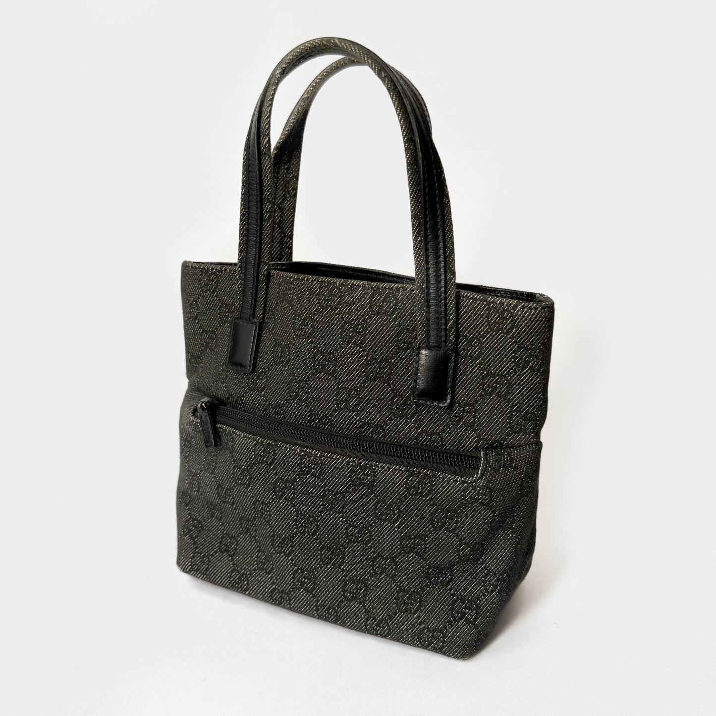 Gucci Black Monogram Denim Small Shoulder Tote Bag