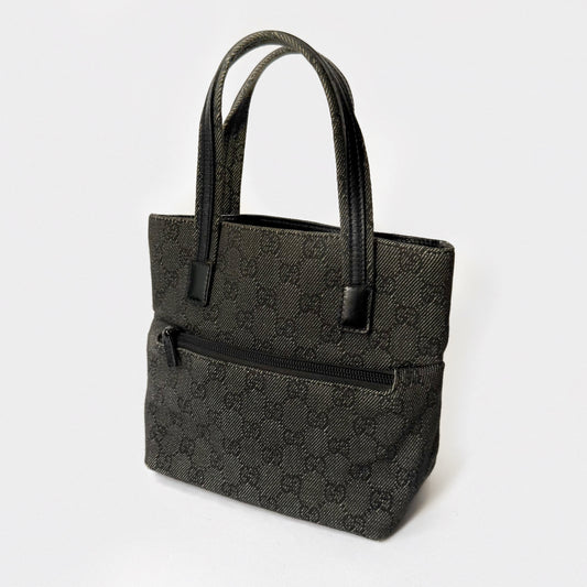 Gucci Black Monogram Denim Small Shoulder Tote Bag