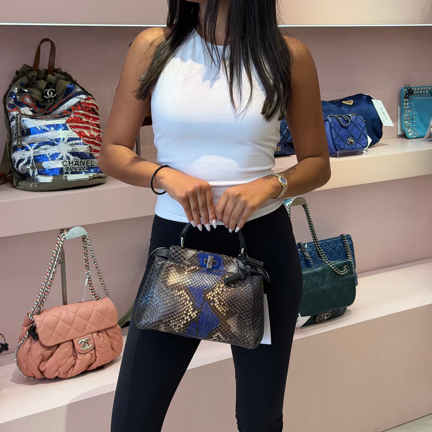 RARE Fendi Multicolored Python Mini Peakaboo Top Handle Bag
