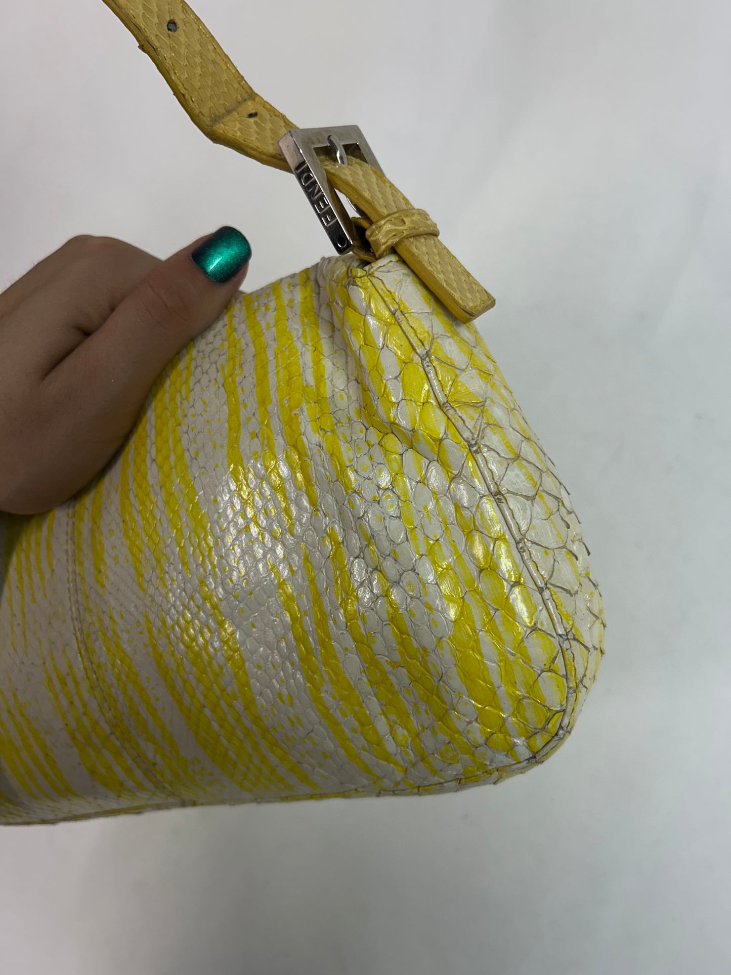 Fendi Yellow & White Python Baguette Shoulder Bag