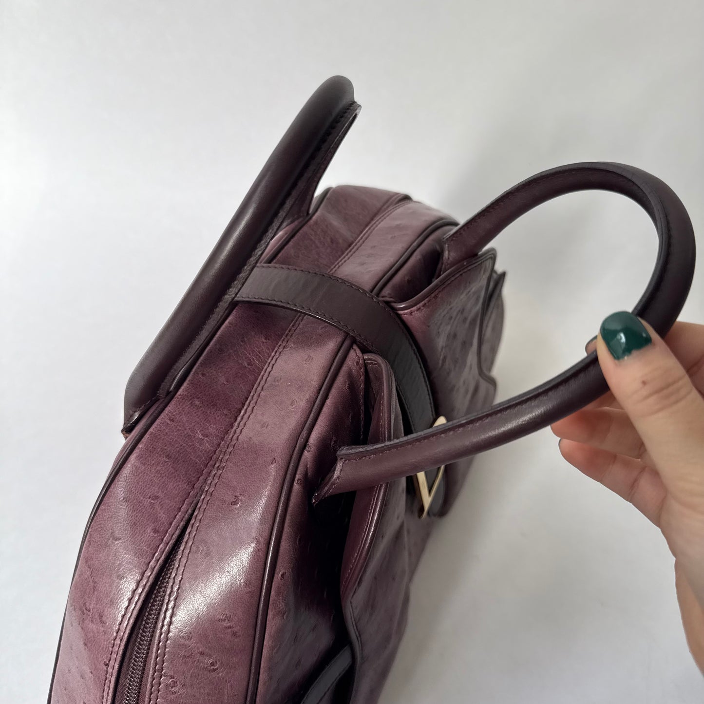 Christian Dior Large Purple Ostrich Double Saddle Bowler Bag