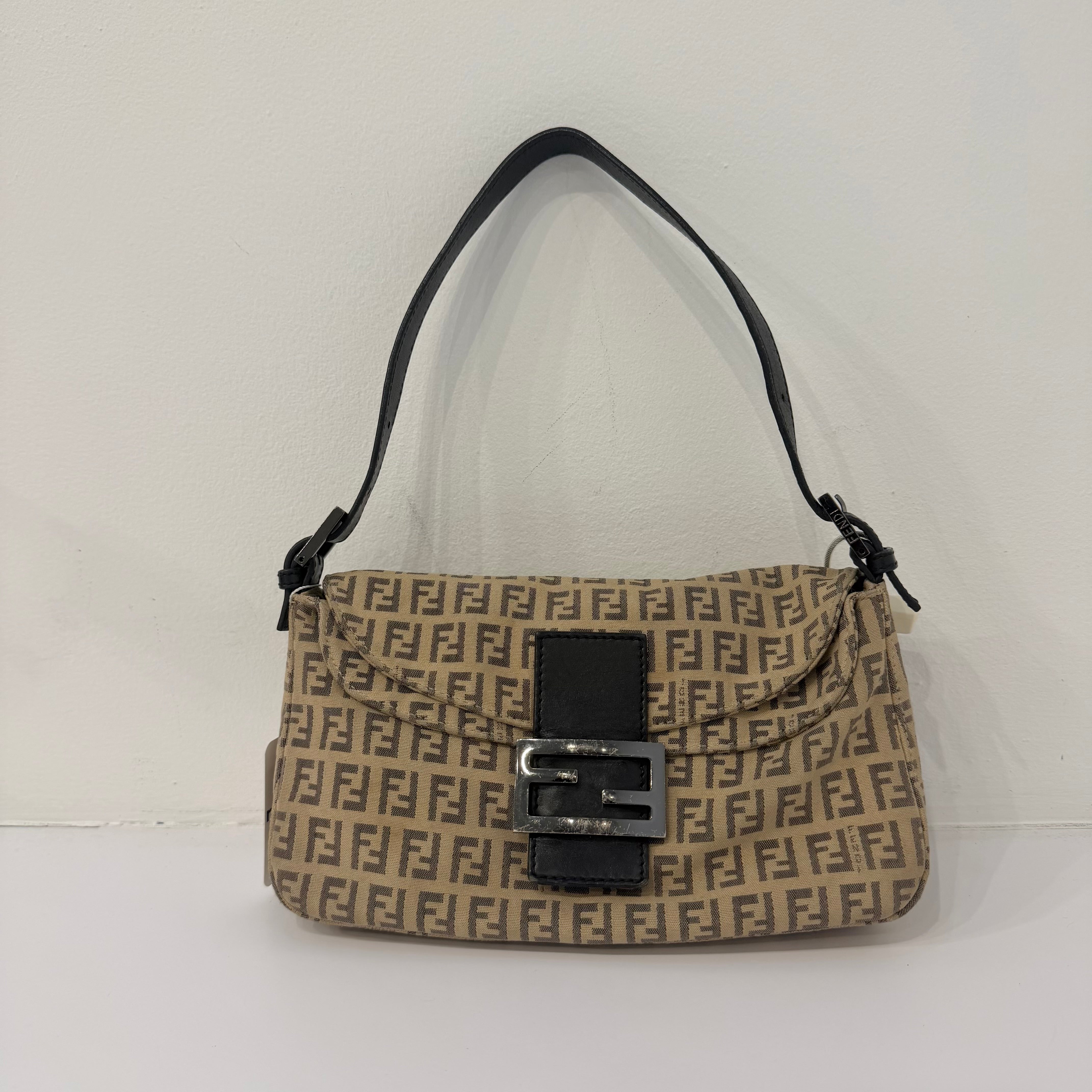 Fendi Brown Zucchino Canvas Rounded Double Flap Baguette – Rebelonging