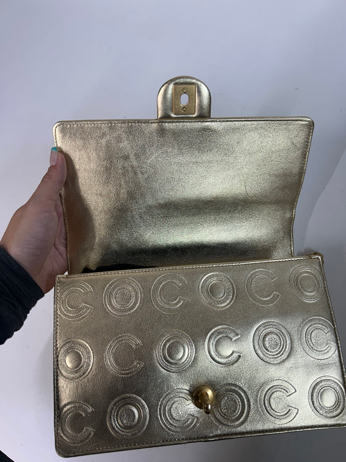 Chanel Gold Metallic Lambskin Leather COCO Monogram Flap