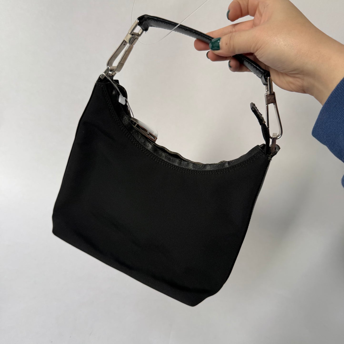 Gucci Black Canvas Clip Handle Small Shoulder Bag