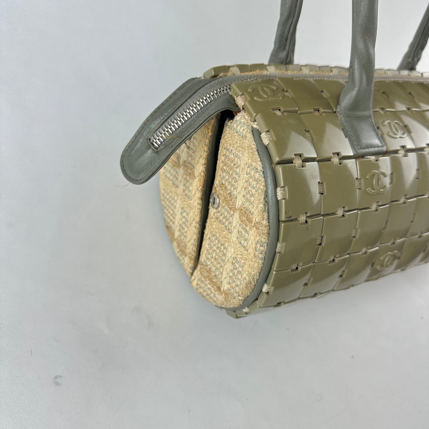 RARE Chanel Green Puzzle Tile Cylinder Barrel Bag