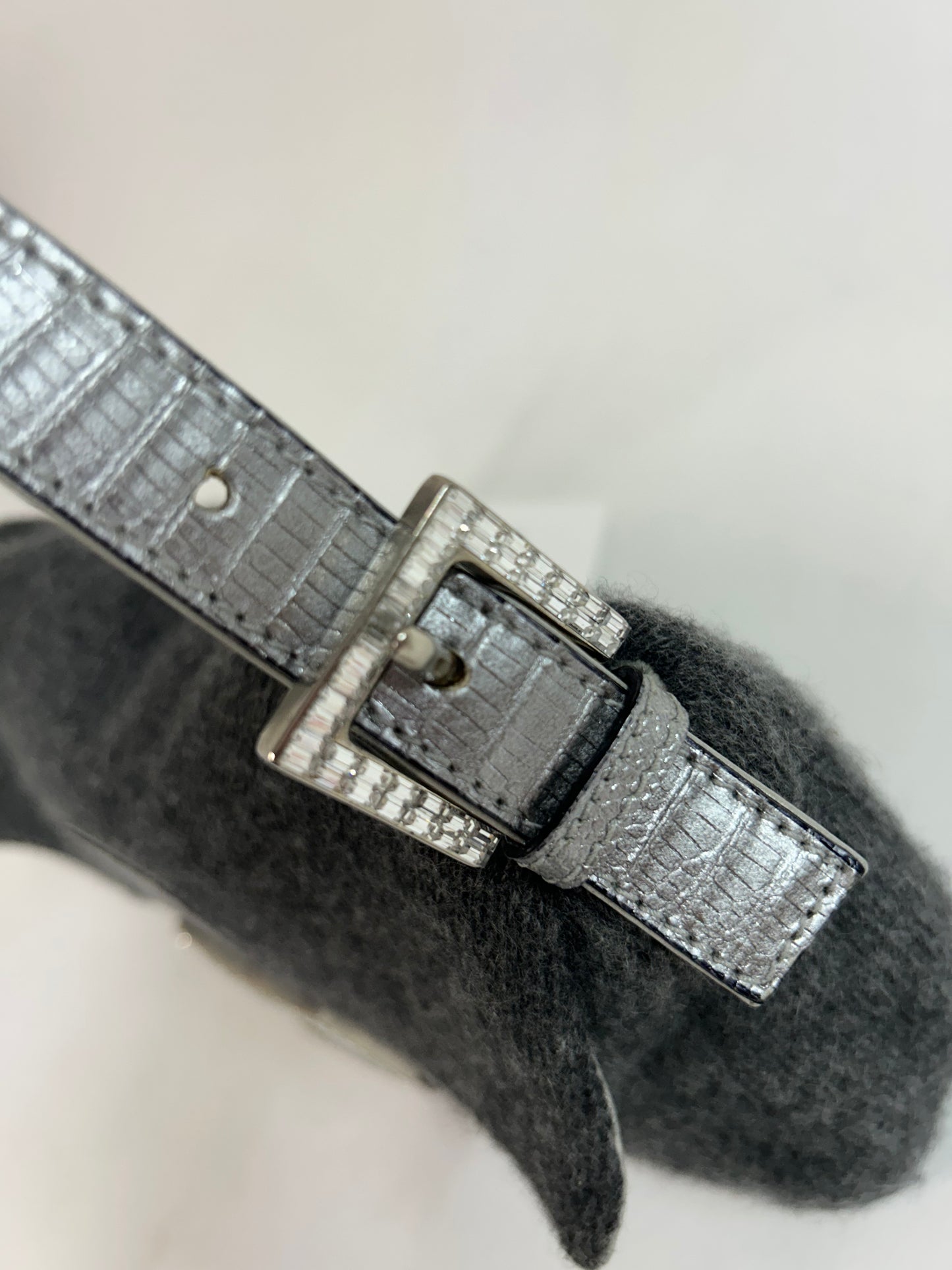 Fendi Gray Wool & Lizard Baguette Shoulder Bag
