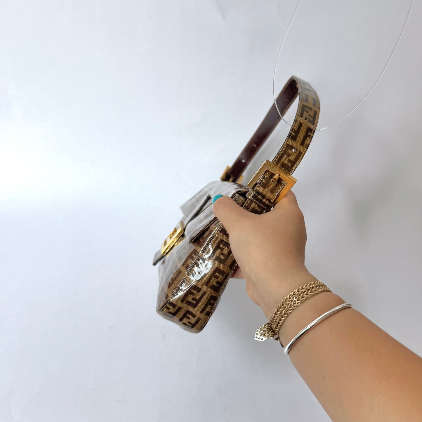 Fendi Brown Zucchino Patent Leather Baguette