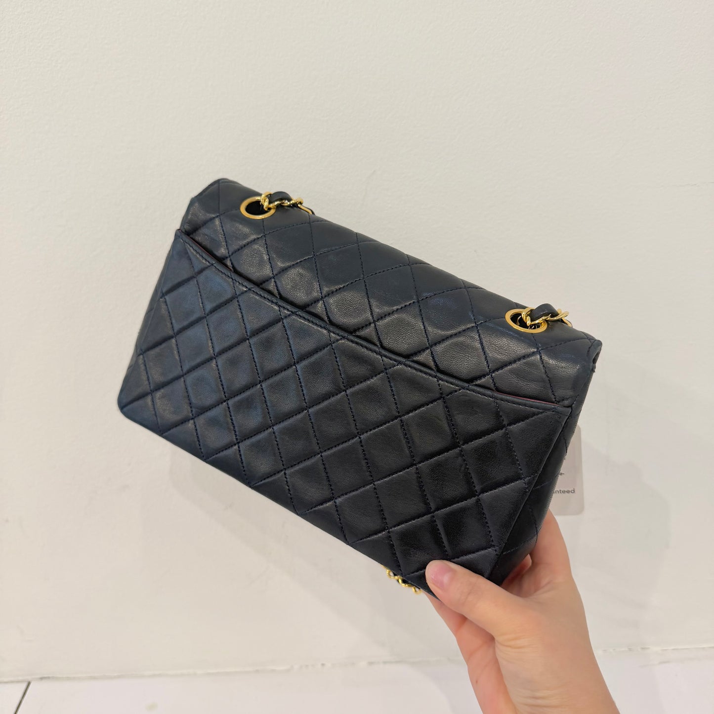 Chanel 1989 Navy Black Lambskin Leather Double Chain Matelasse Diana Flap Bag w/ Wallet