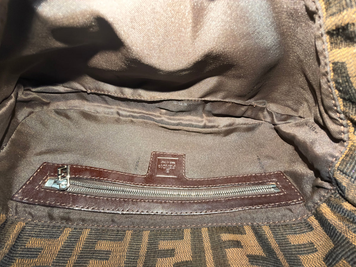 Fendi Brown Canvas & Leather Zucca Monogram Classic Baguette Shoulder Bag