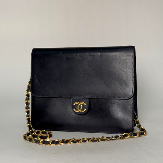Chanel Dark Navy Lambskin Smooth Square Flap w/ 24k GP HW