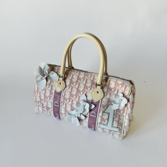 Christian Dior Pink Trotter Boston Bag Floral Applique