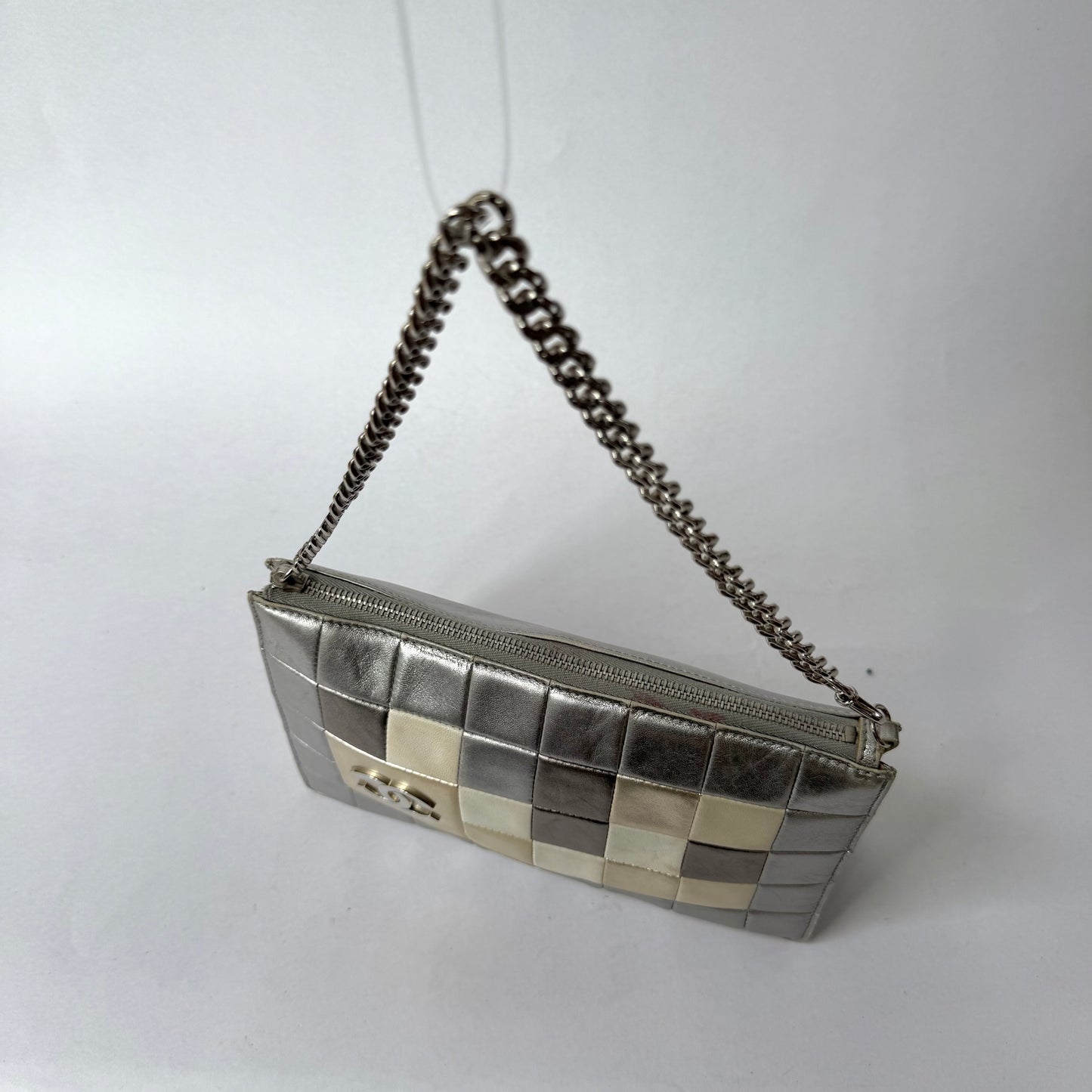 Chanel Silver Multicolor Leather Chocolate Bag Clutch