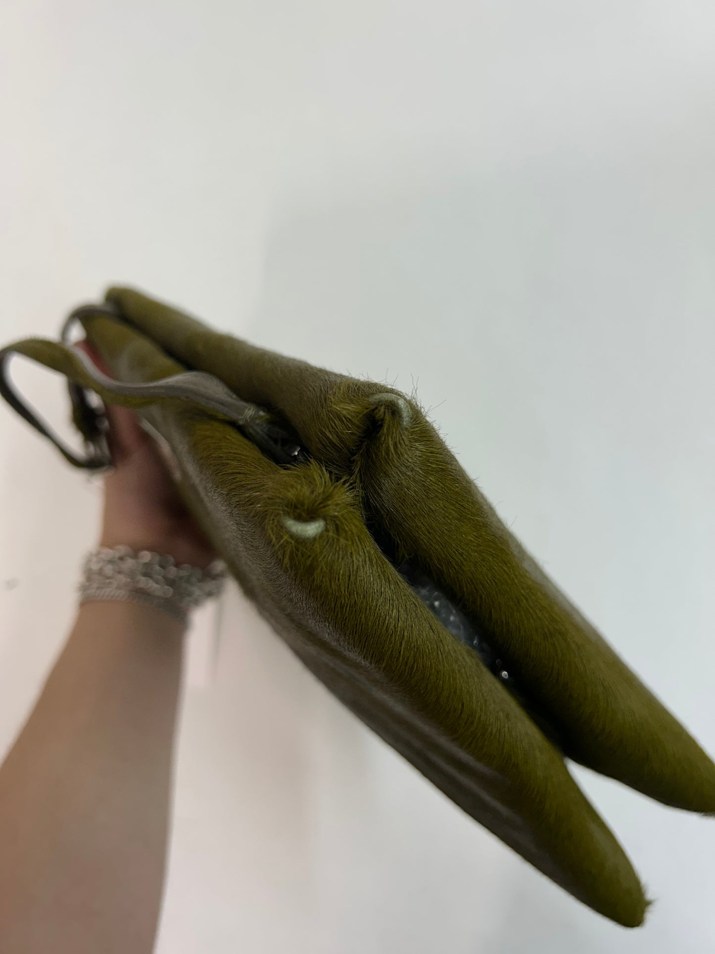 Prada Green Pony Hair Square Top Handle Bag
