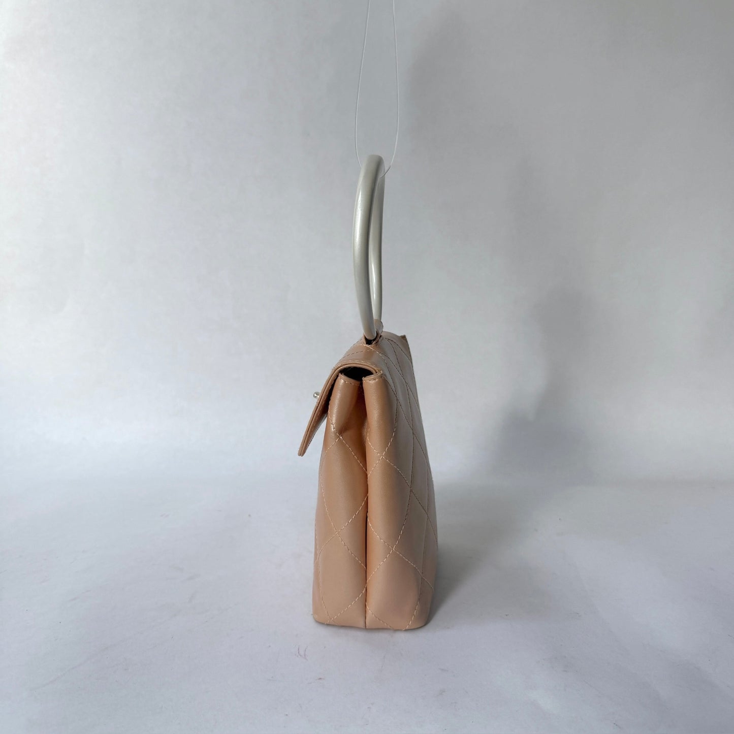 Chanel Pink Lambskin Leather Quilted Ring Top Handle Bag