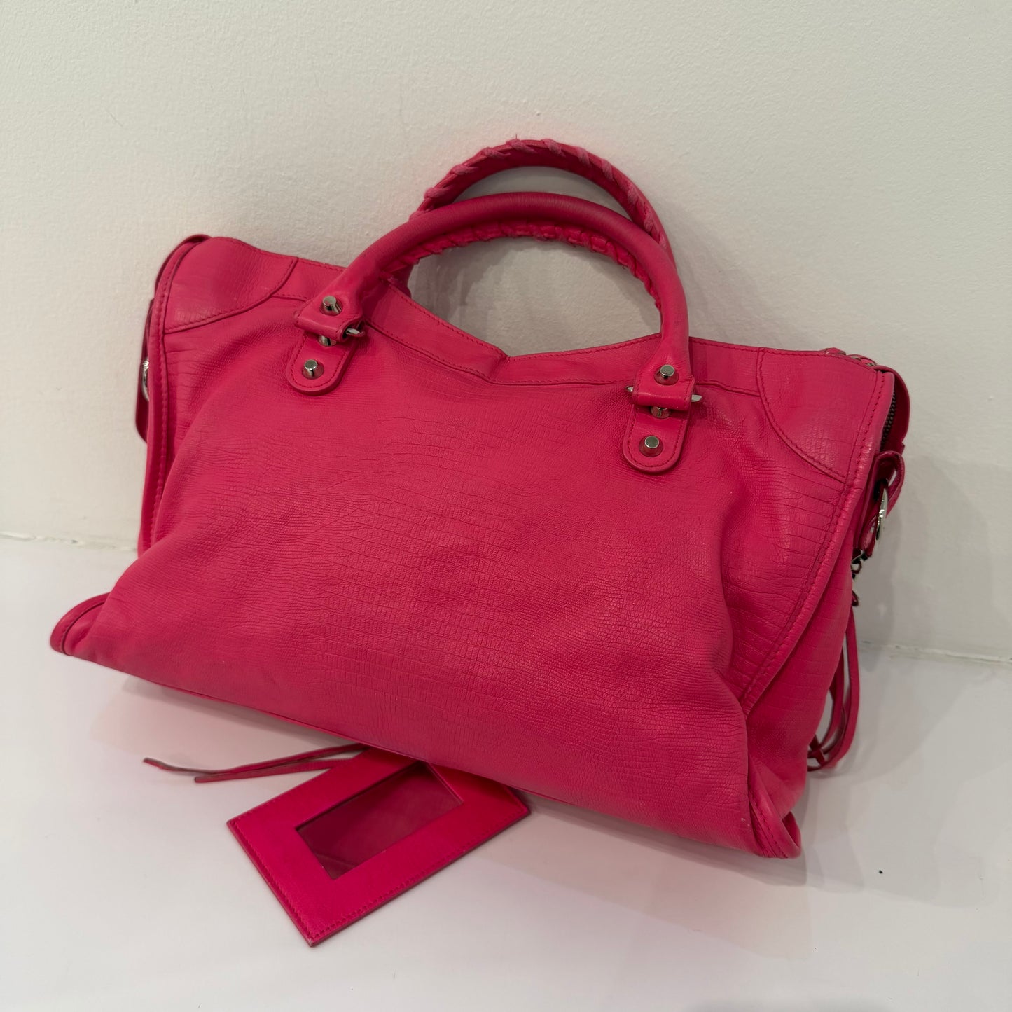 Balenciaga Neon Pink Leather Lizard Embossed Agneau Hardware Medium Le City Bag