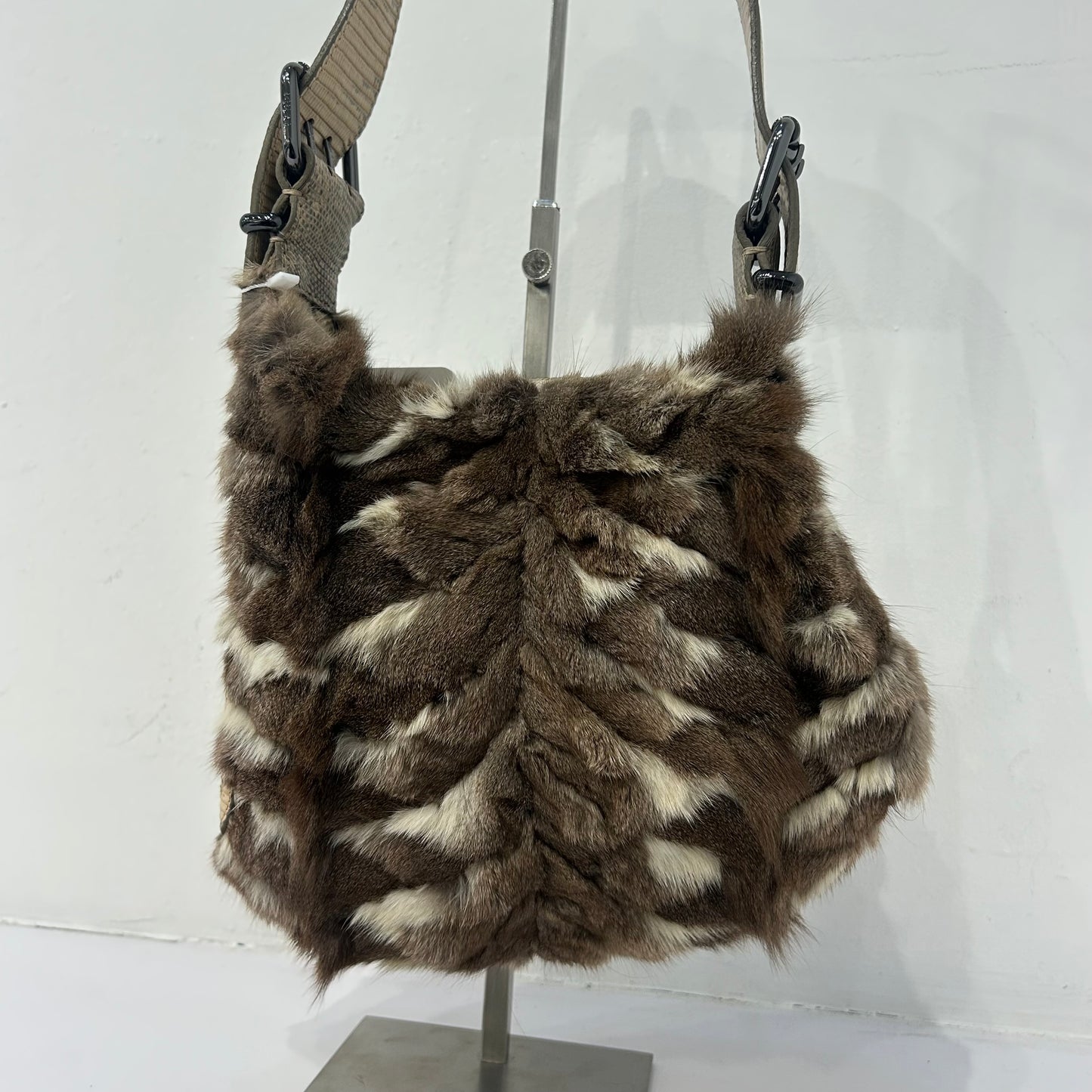 Fendi Brown Multicolored Rabbit Fur Oyster Bag