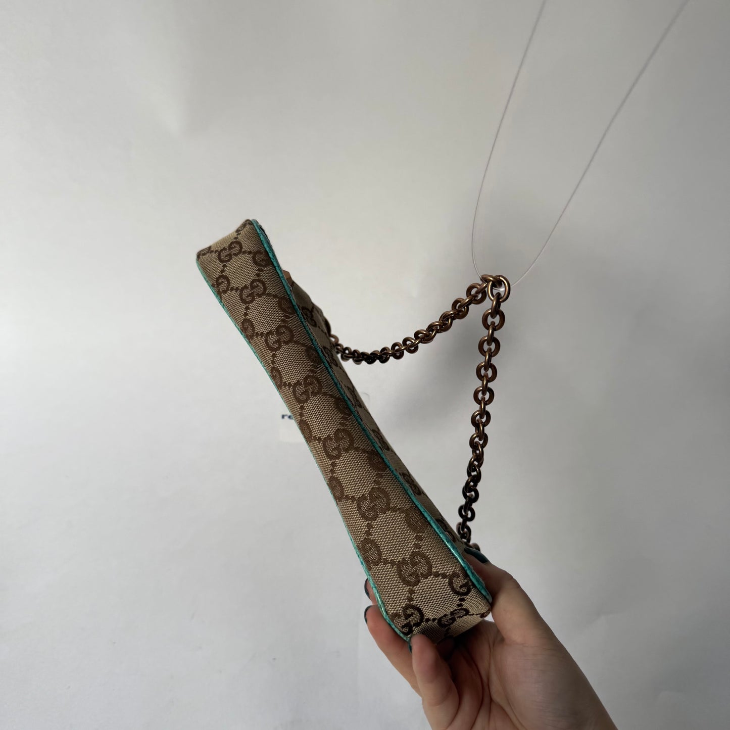 Gucci Teal Monogram Pochette Chain Strap Shoulder Bag