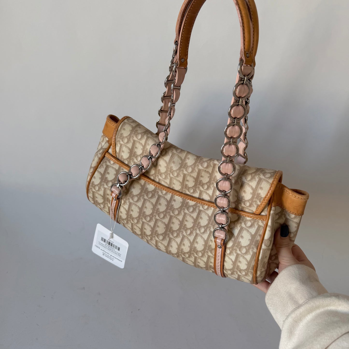 Christian Dior Beige & Pink Trotter Romantique Heart Shoulder Bag