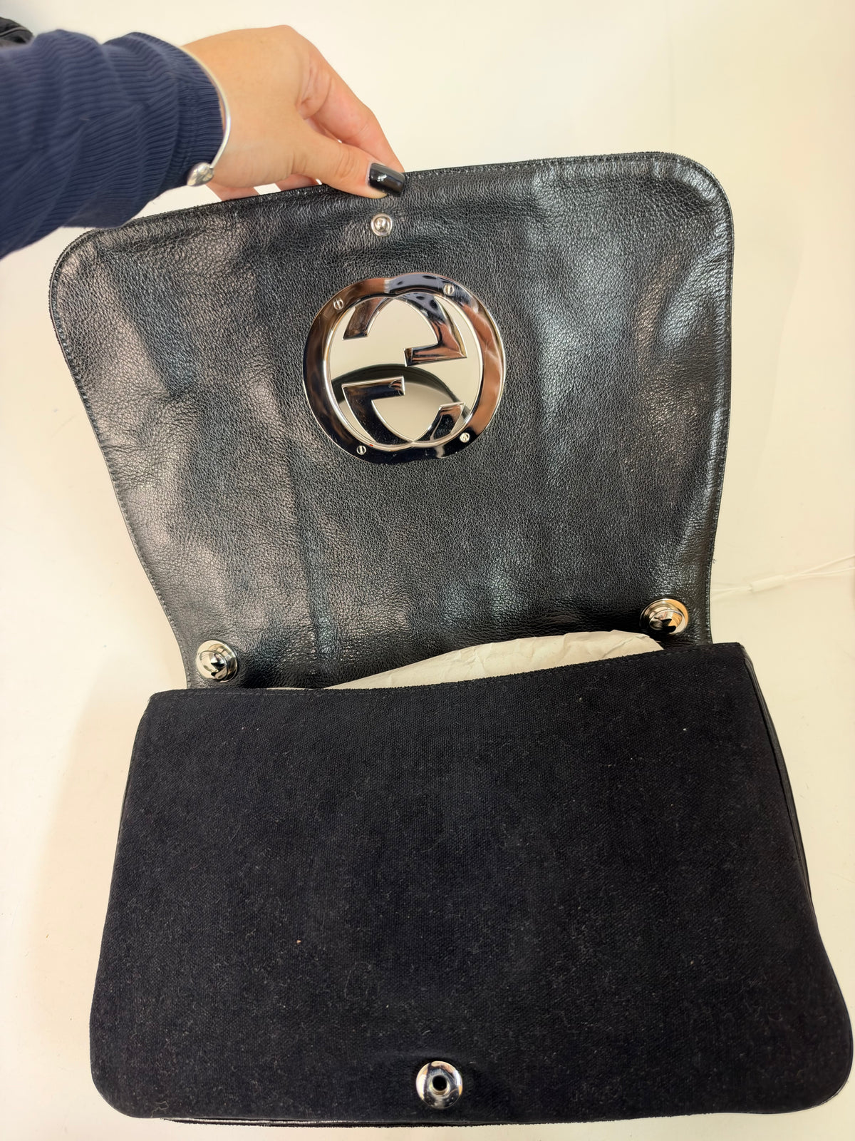 Gucci Black Velour & Leather Blonde Handbag