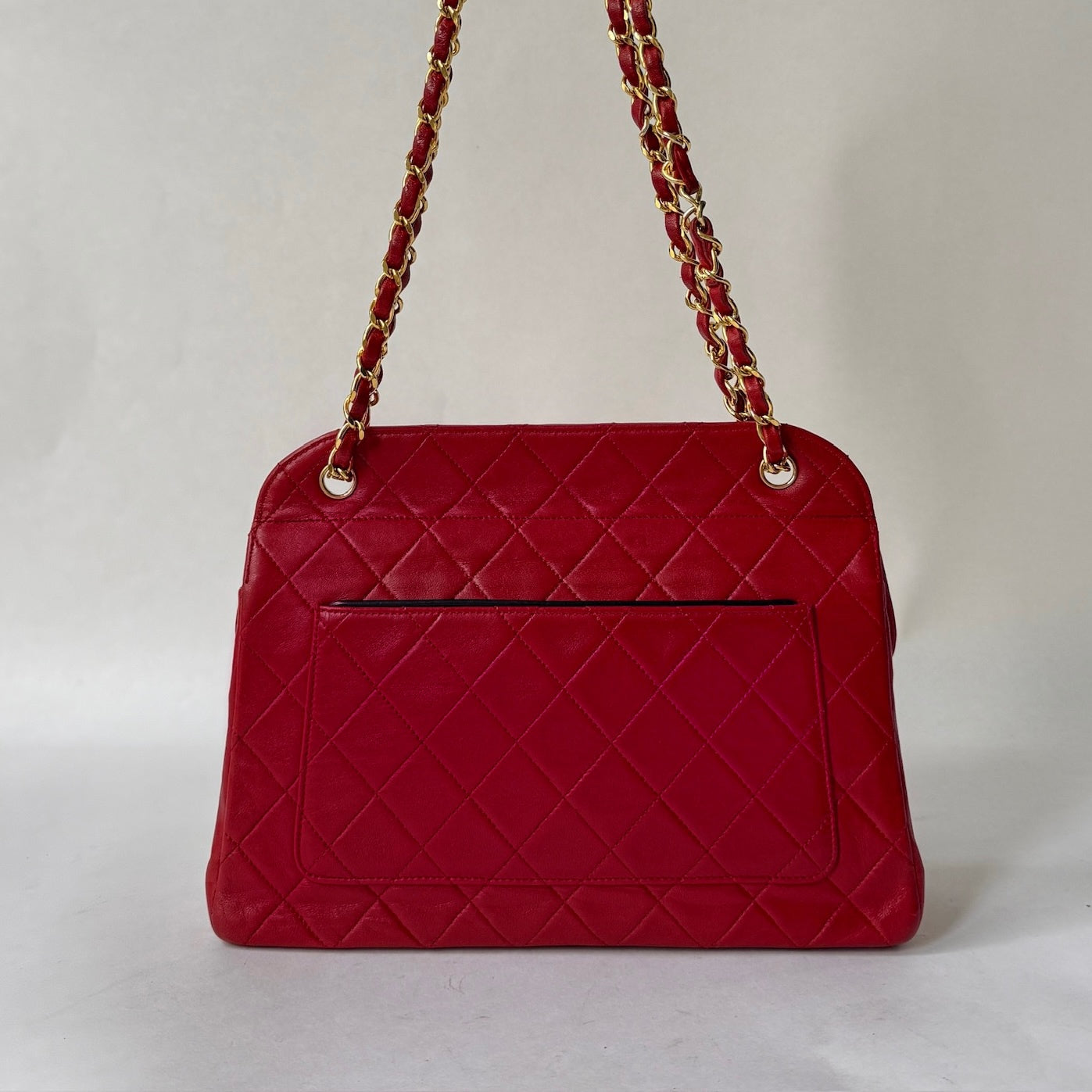 Chanel Red Lambskin Quilted Front Flap Chain Shoulder Bag
