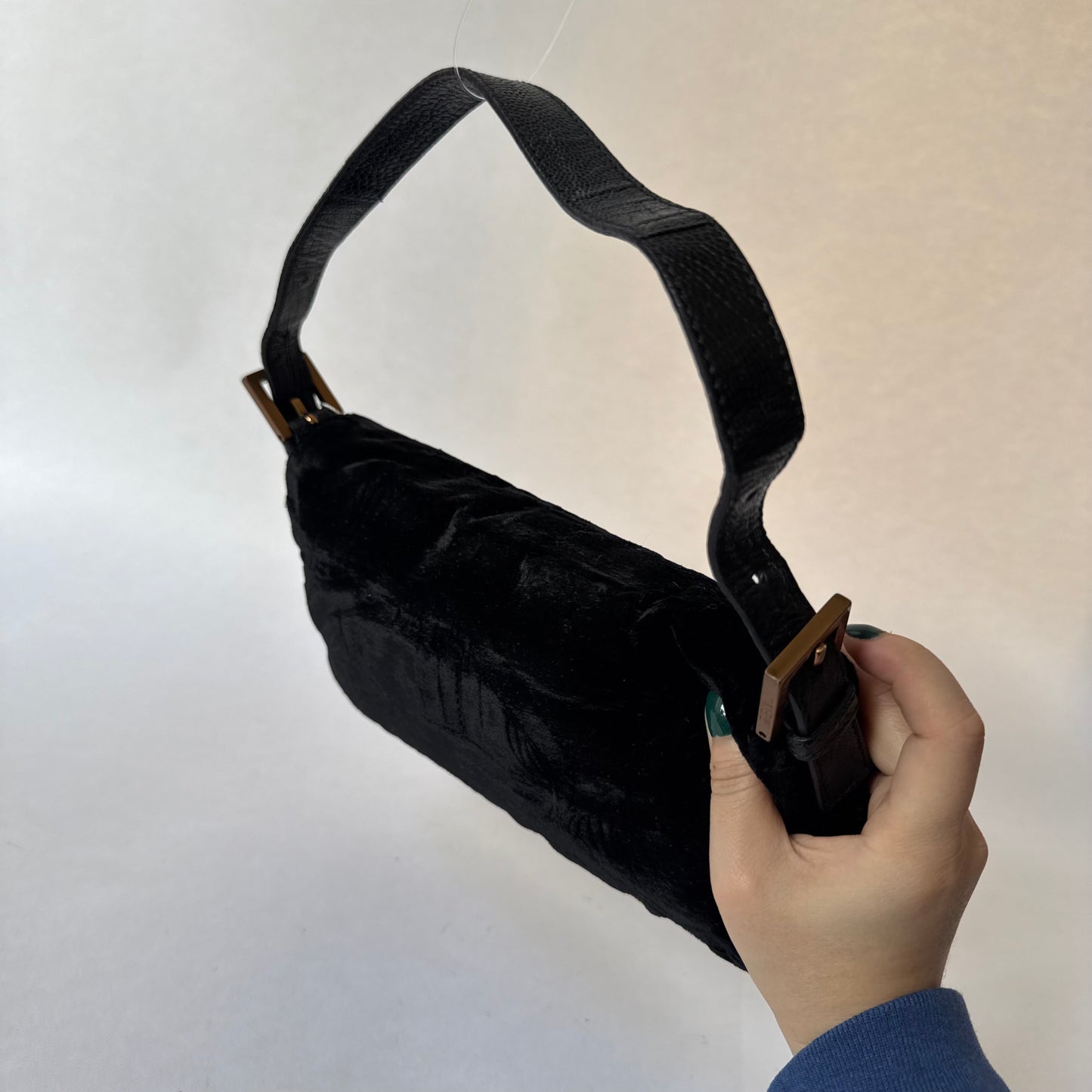 RARE Fendi Black Floral Embossed Velour & Crocodile GHW Baguette