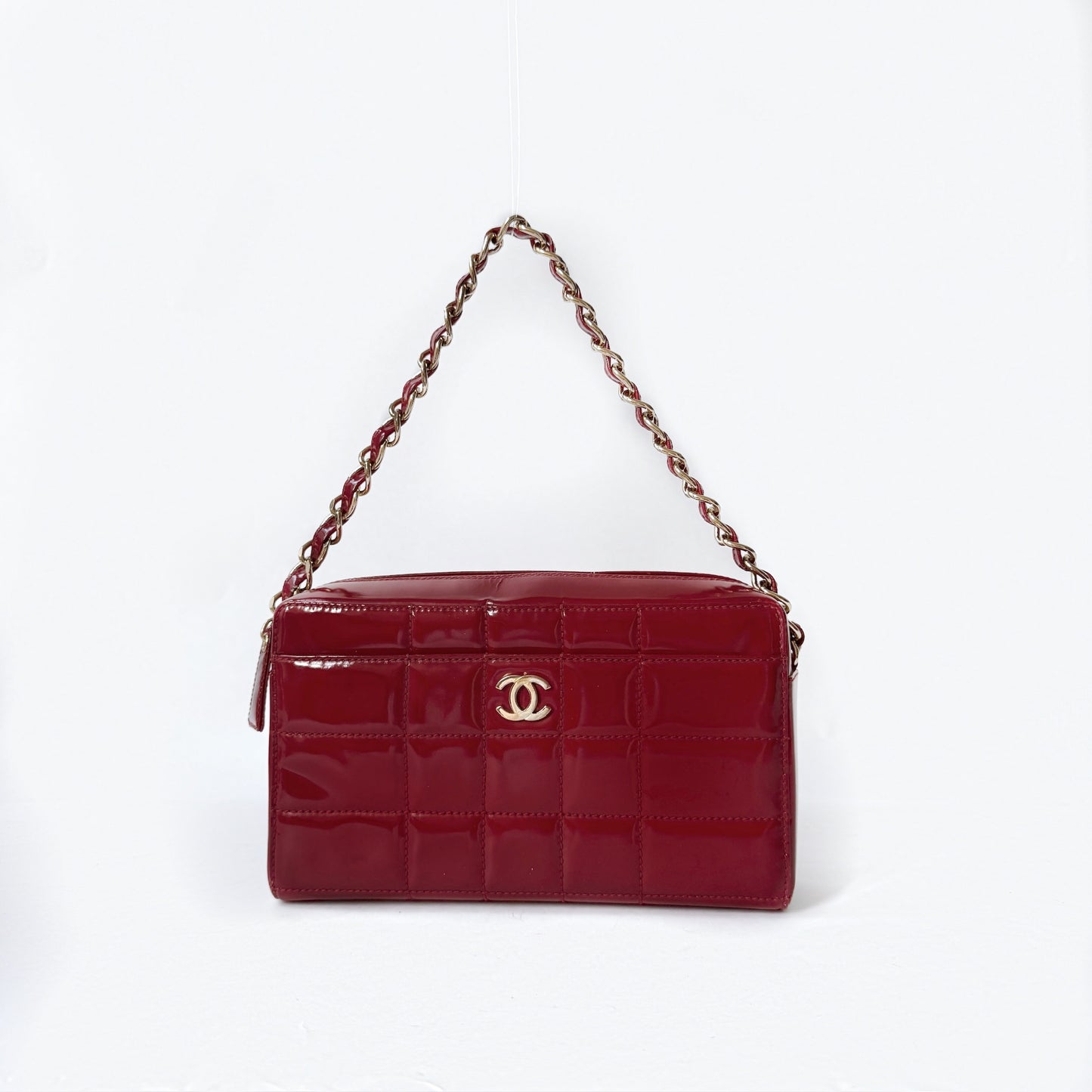 Chanel Red Patent Leather Chocolate Bar Box Shoulder Bag