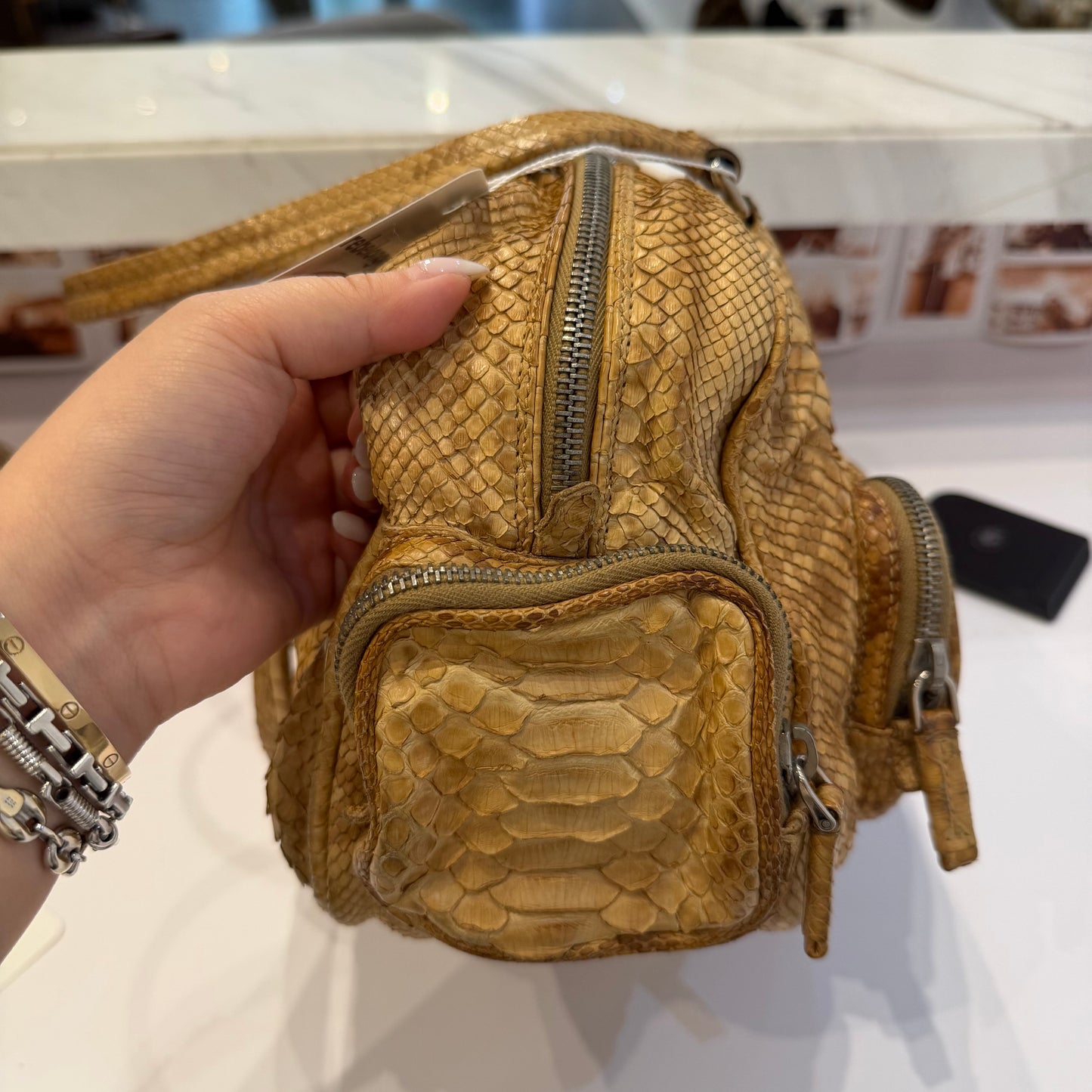Prada Brown Python Leather Top Handle Shoulder Bag