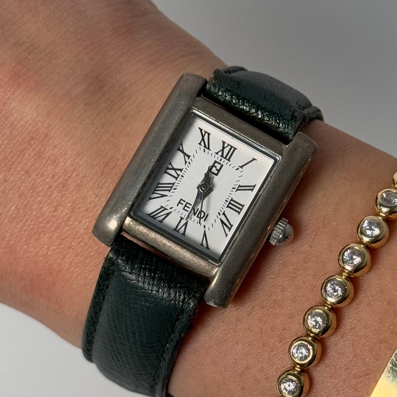 Fendi Green Square White Dial Watch