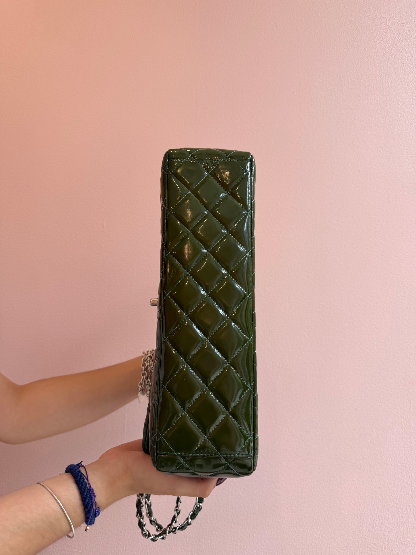 Chanel Green Patent Leather Maxi Classic Double Flap Bag