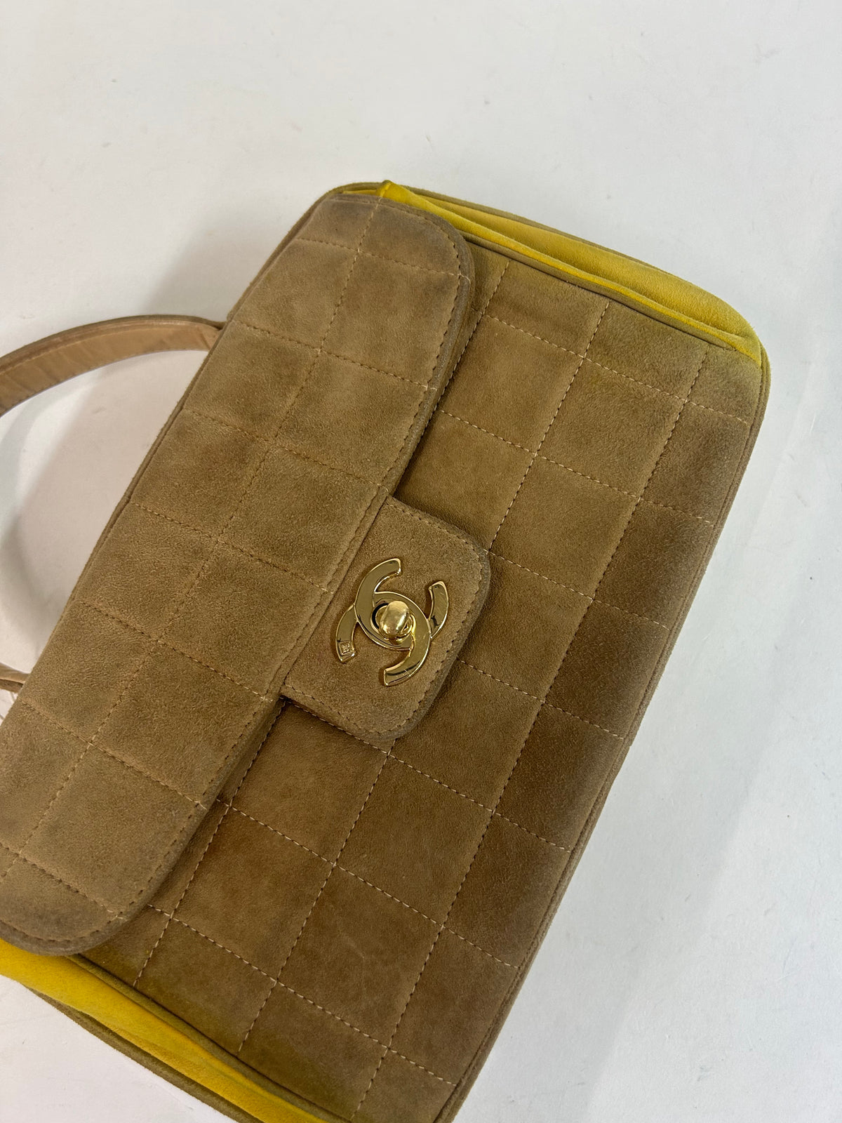 Chanel Brown Suede Chocolate Bar Kelly Top Handle Bag