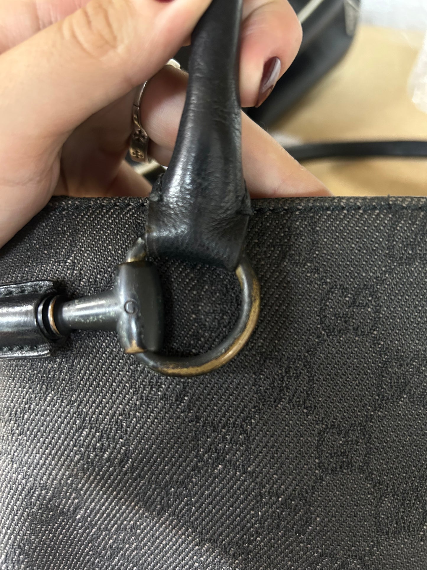 Gucci Black Denim Horsebit Shoulder Bag