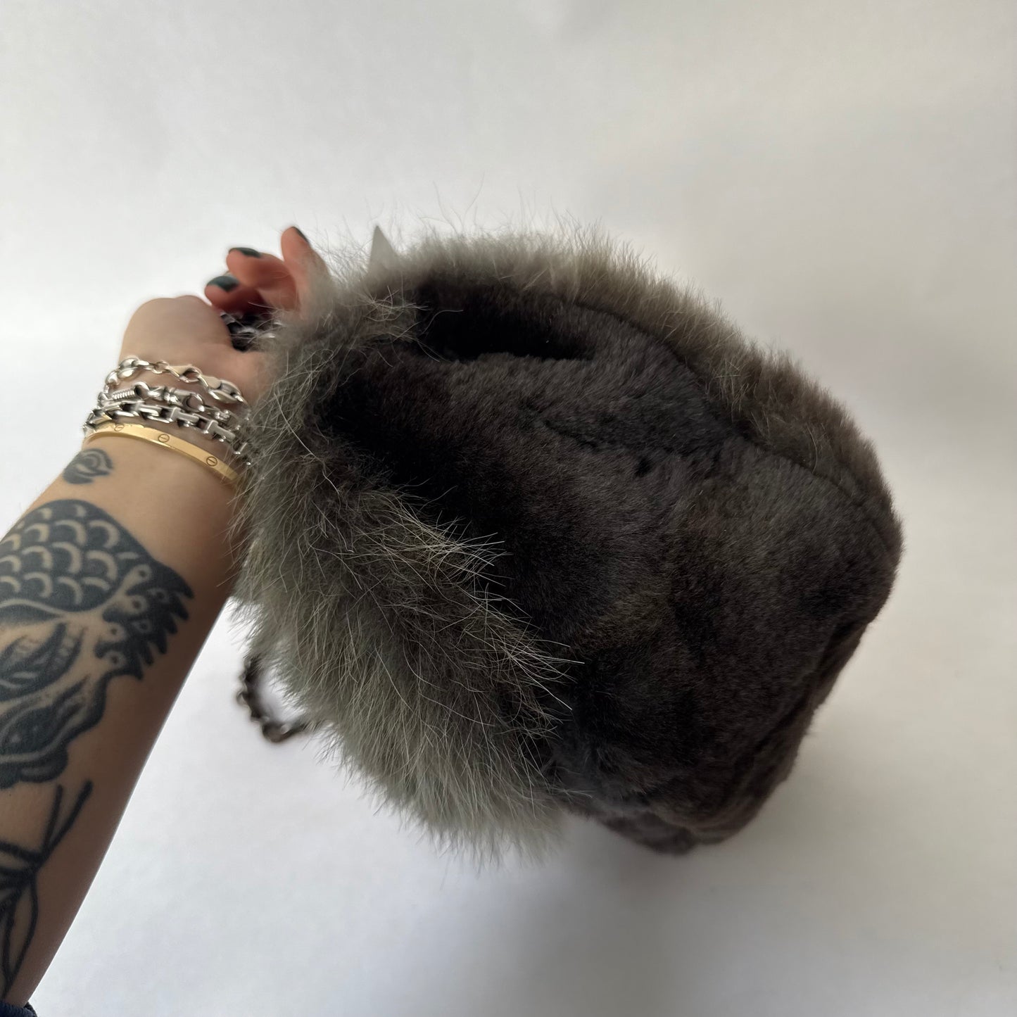 Chanel 2013 Green Ombre Fur Single Large Flap