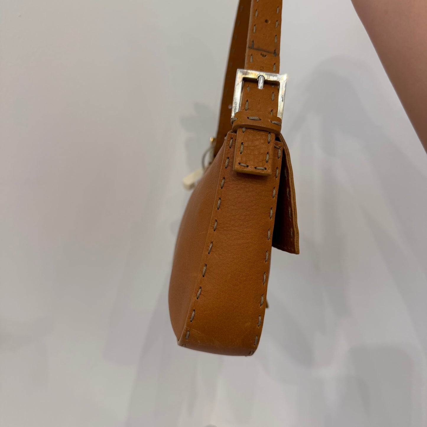 Fendi Brown Selleria Sterling Silver Hardware Baguette Bag