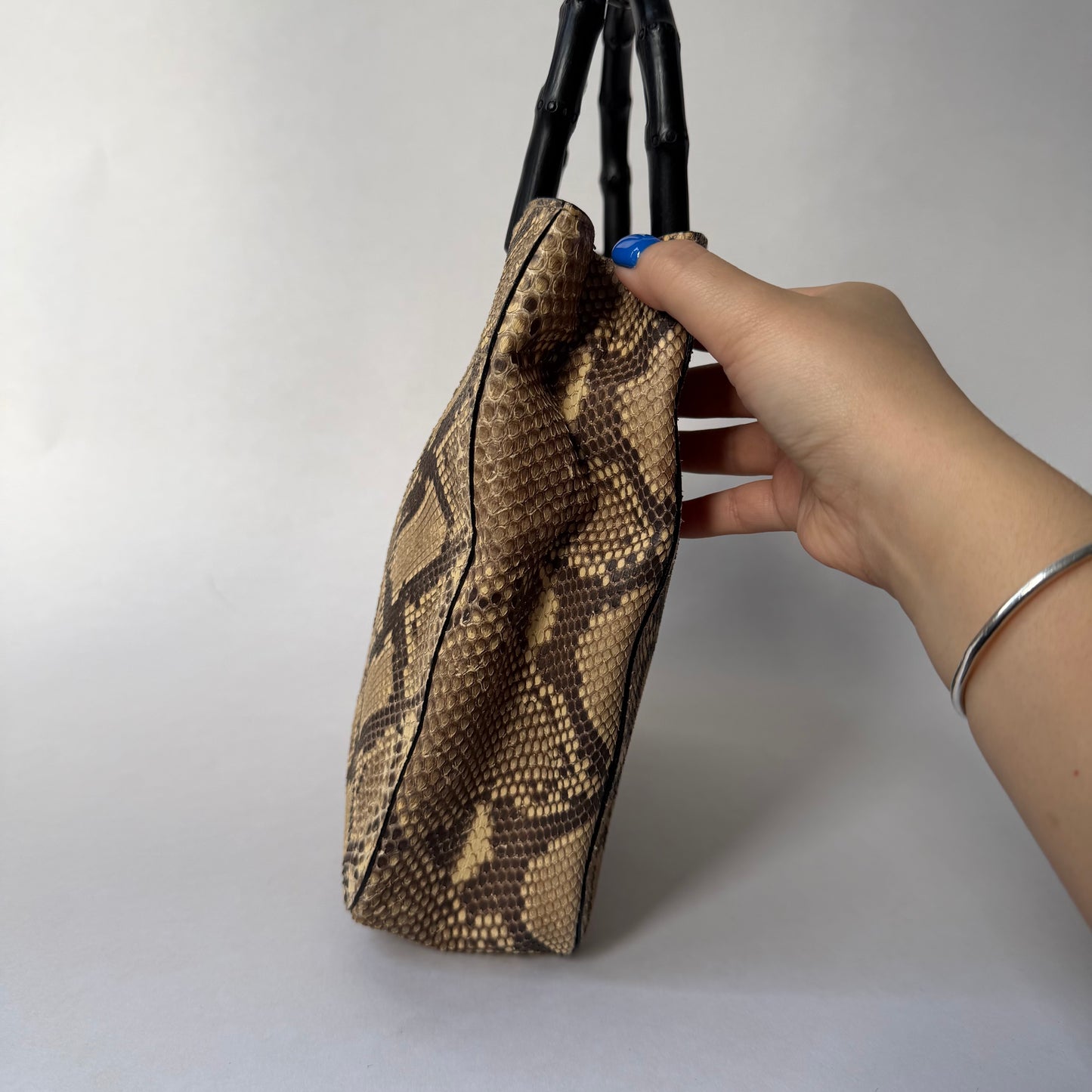 Gucci Brown Multicolored Snakeskin Leather Bamboo Shoulder Bag