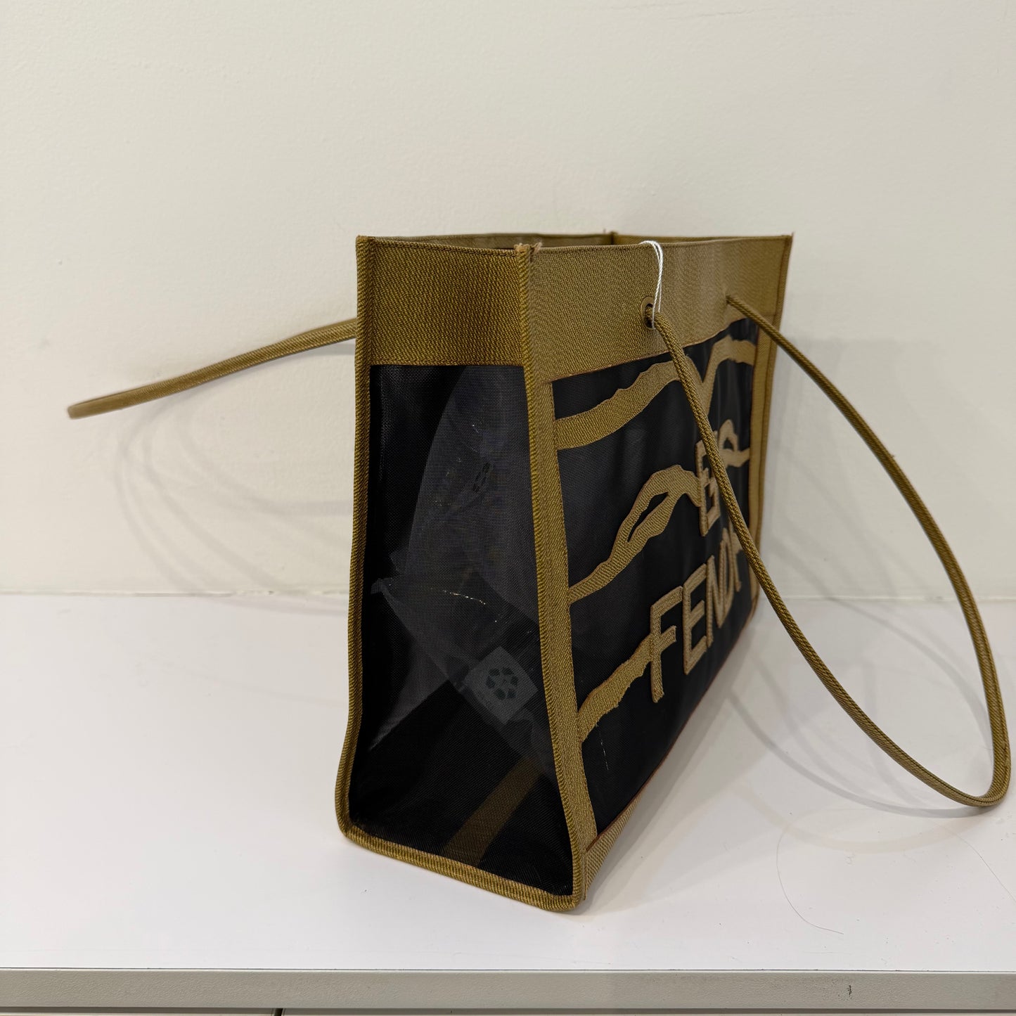 Fendi Mesh & Brown Coated Leather Tote Bag