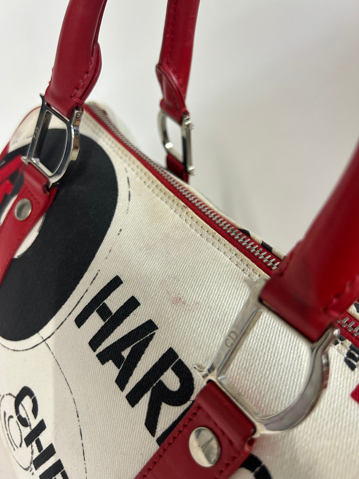 Christian Dior White Canvas & Leather Hardcore Boston Bag