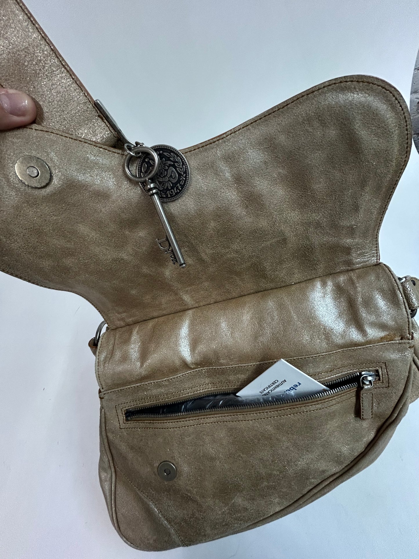 Chrisitian Dior Cream Metallic Gaucho Shoulder Bag