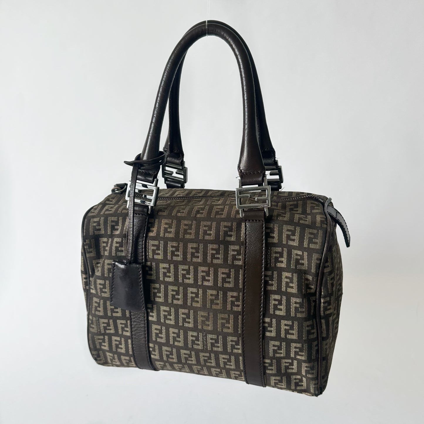 Fendi Brown Zucchino Monogram Boston Bag