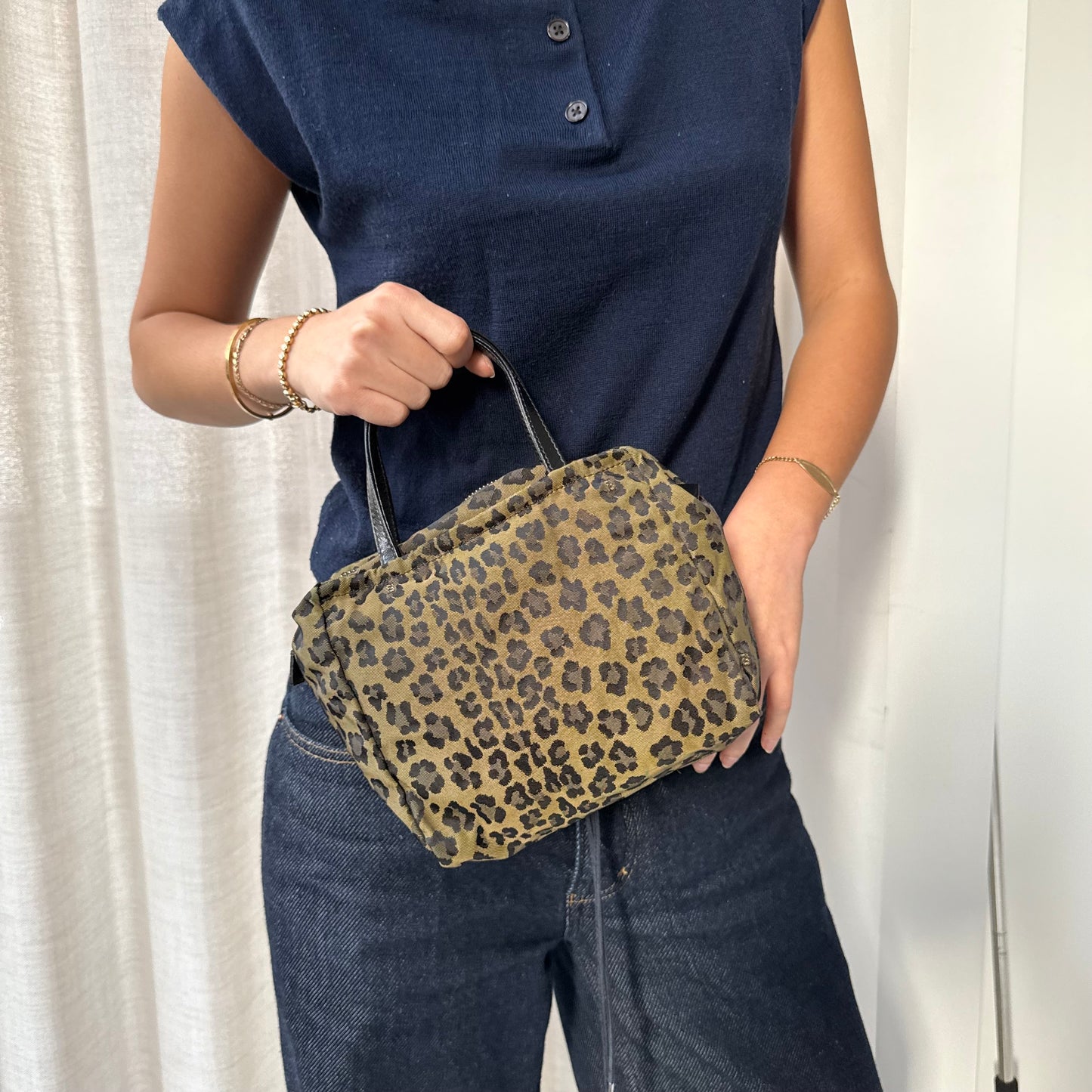 Fendi Brown Leopard Canvas Top Handle Tote