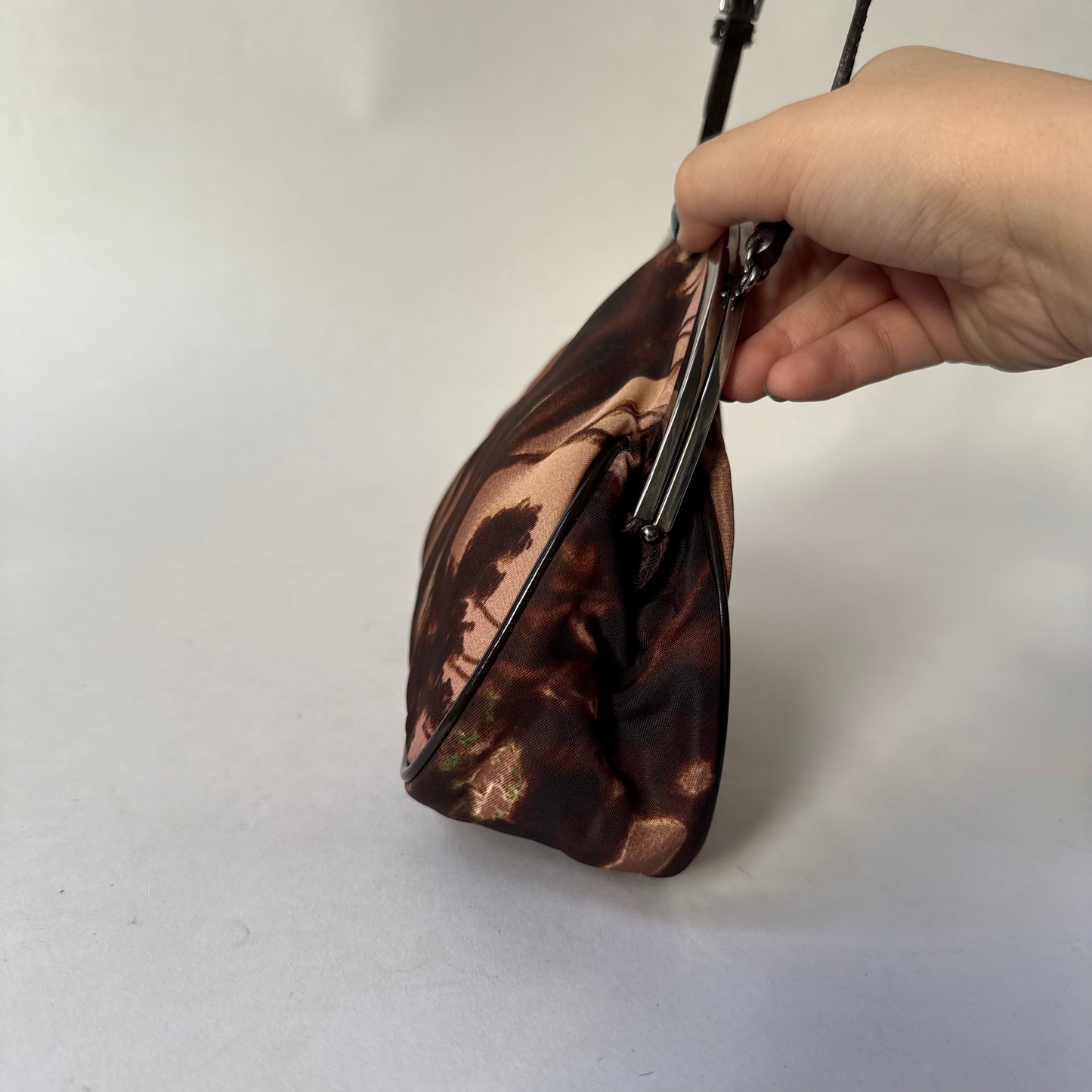 Prada Brown Multicolor Satin Mini Clutch Bag